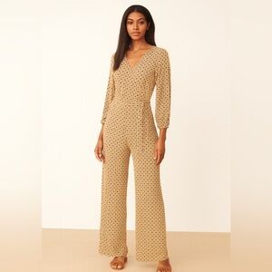 Francesca’s Blue Rain Retro Printed Patterned Jumpsuit Size Medium Hippie Boho